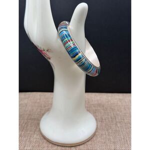 Jay King Sterling Silver Rainbow Calsilica Hinged Bangle Bracelet with Box